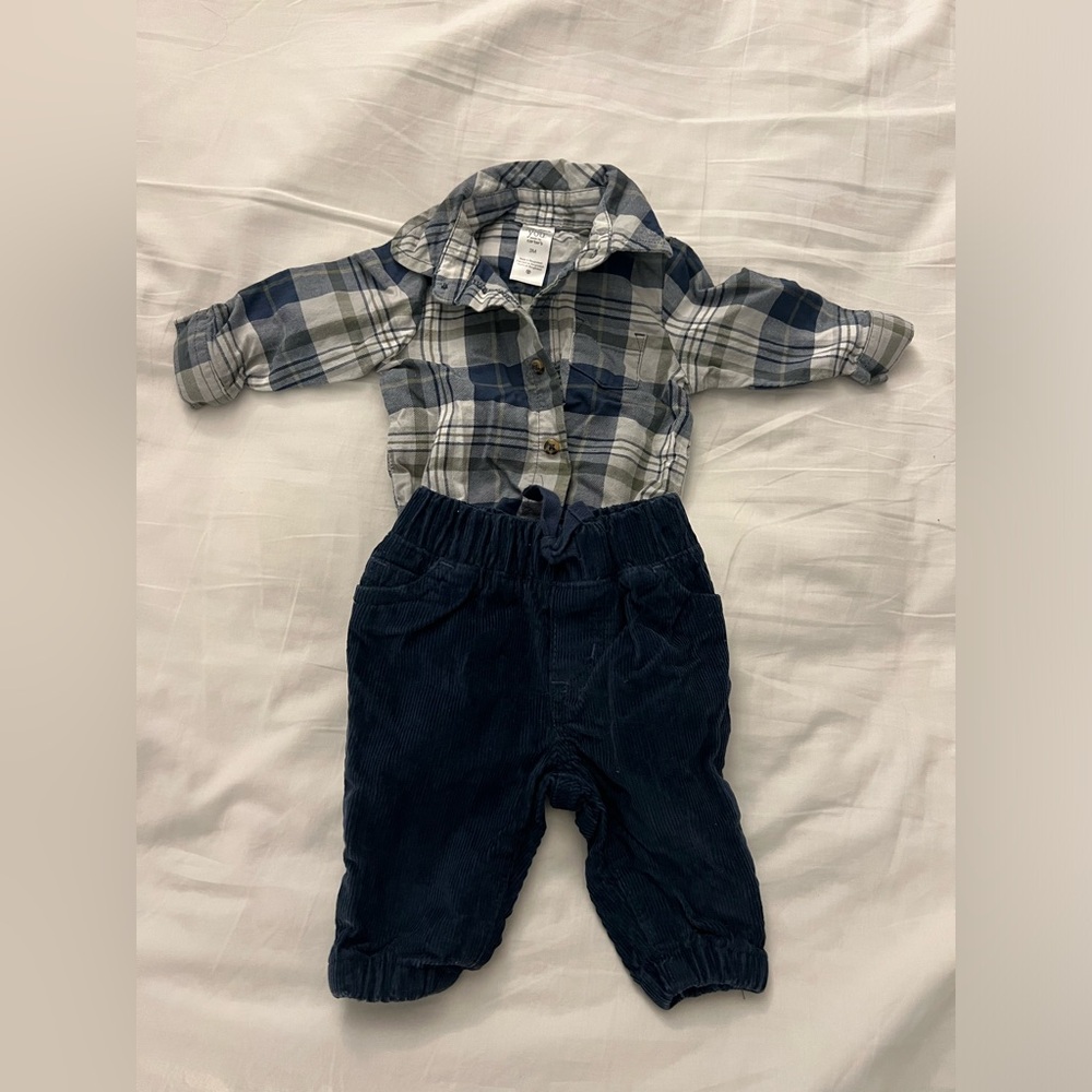 Plaid Shirt and Corduroy Pants Set